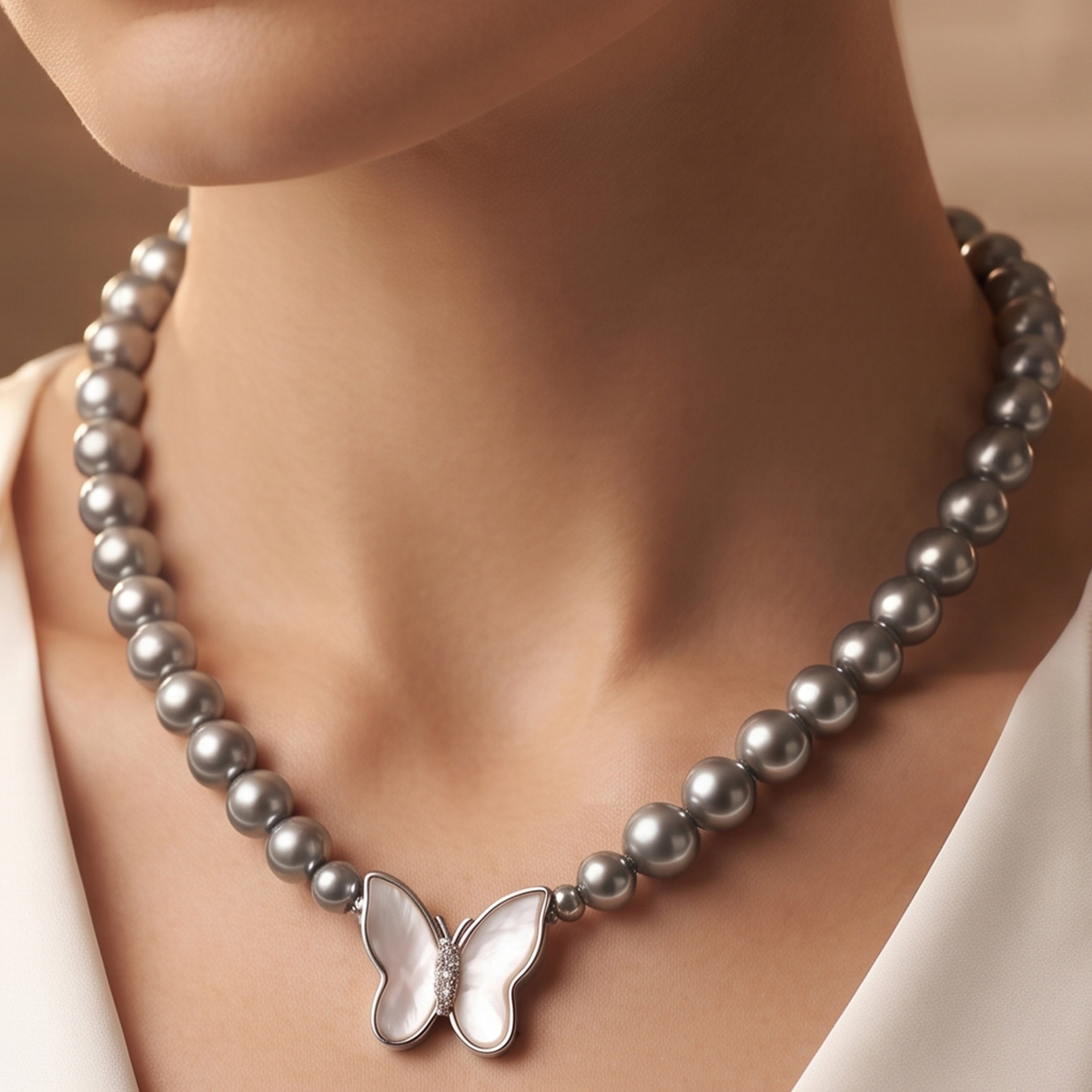 Butterfly Pendant Necklace Pearl For Women
