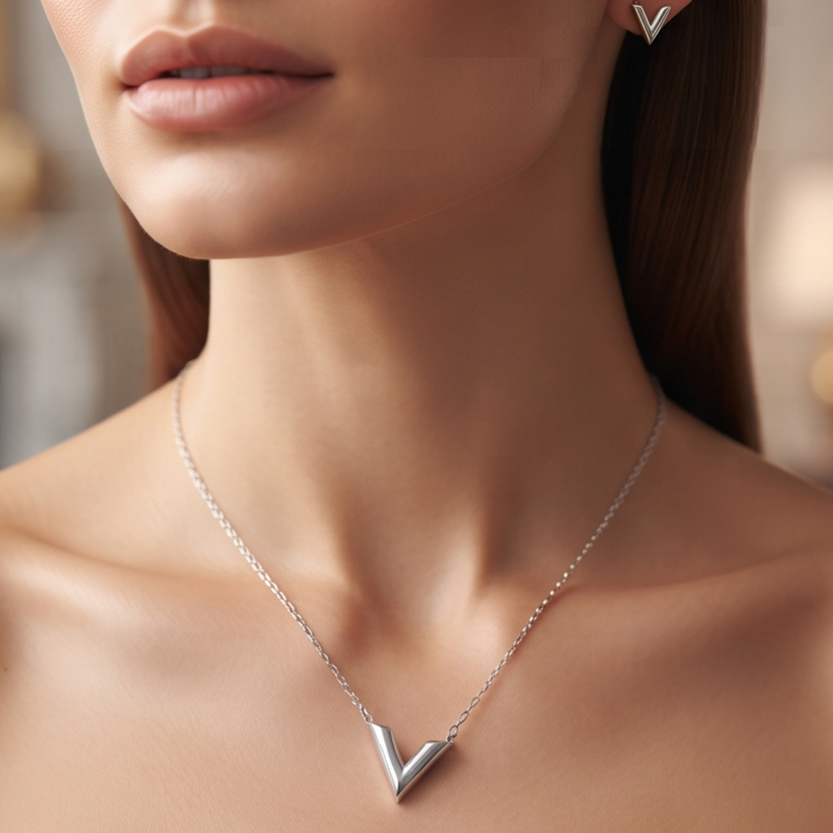 V-Shaped Necklace and Earring Set For Women
