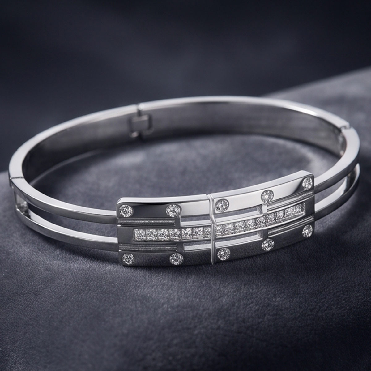 Silver Bangle with Diamond Accents