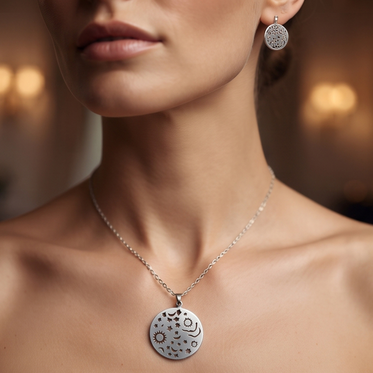Celestial Design Necklace and Earrings Set For Women