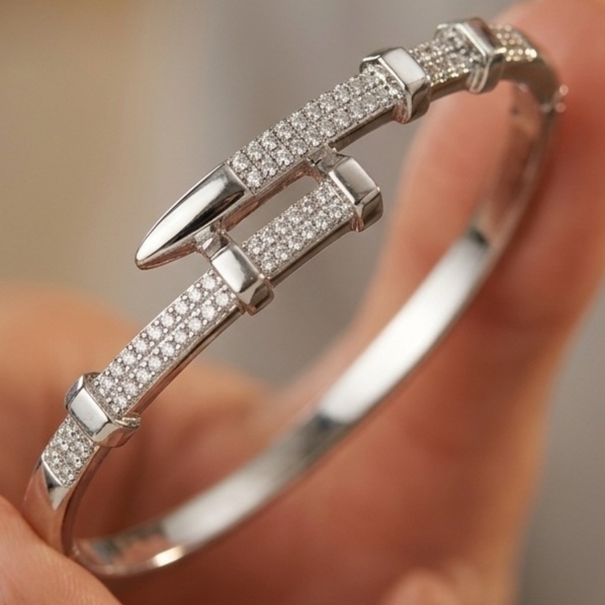 Silver Pave Diamond Bangle