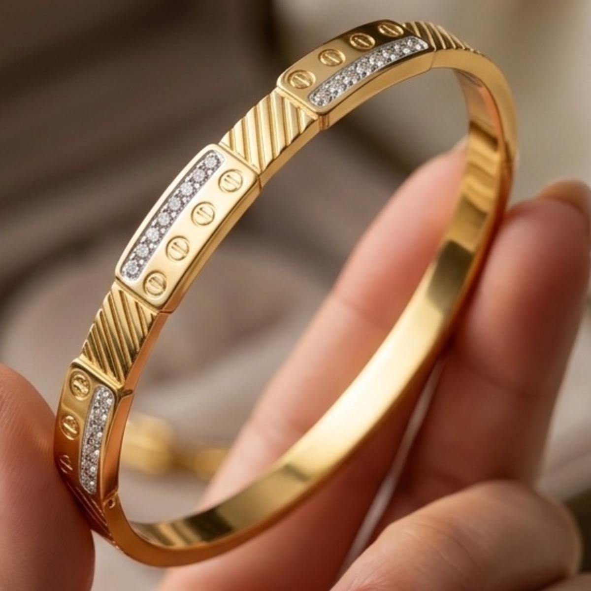 Golden Plated Bangle With Crystal Accents