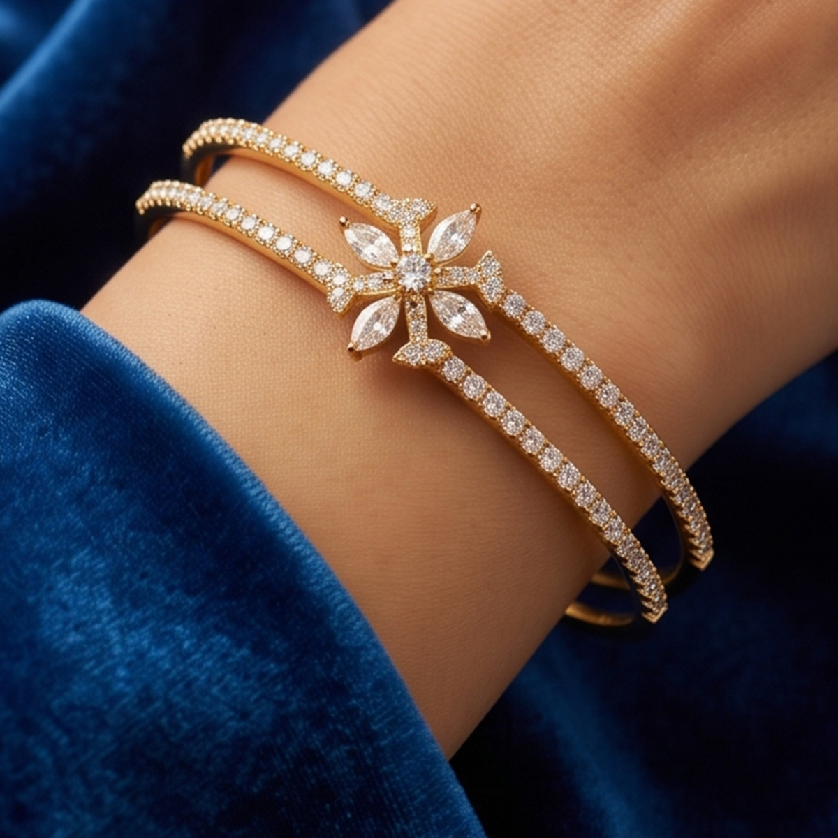 Elegant Golden-Tone Diamond-Studded Ladies Bangles