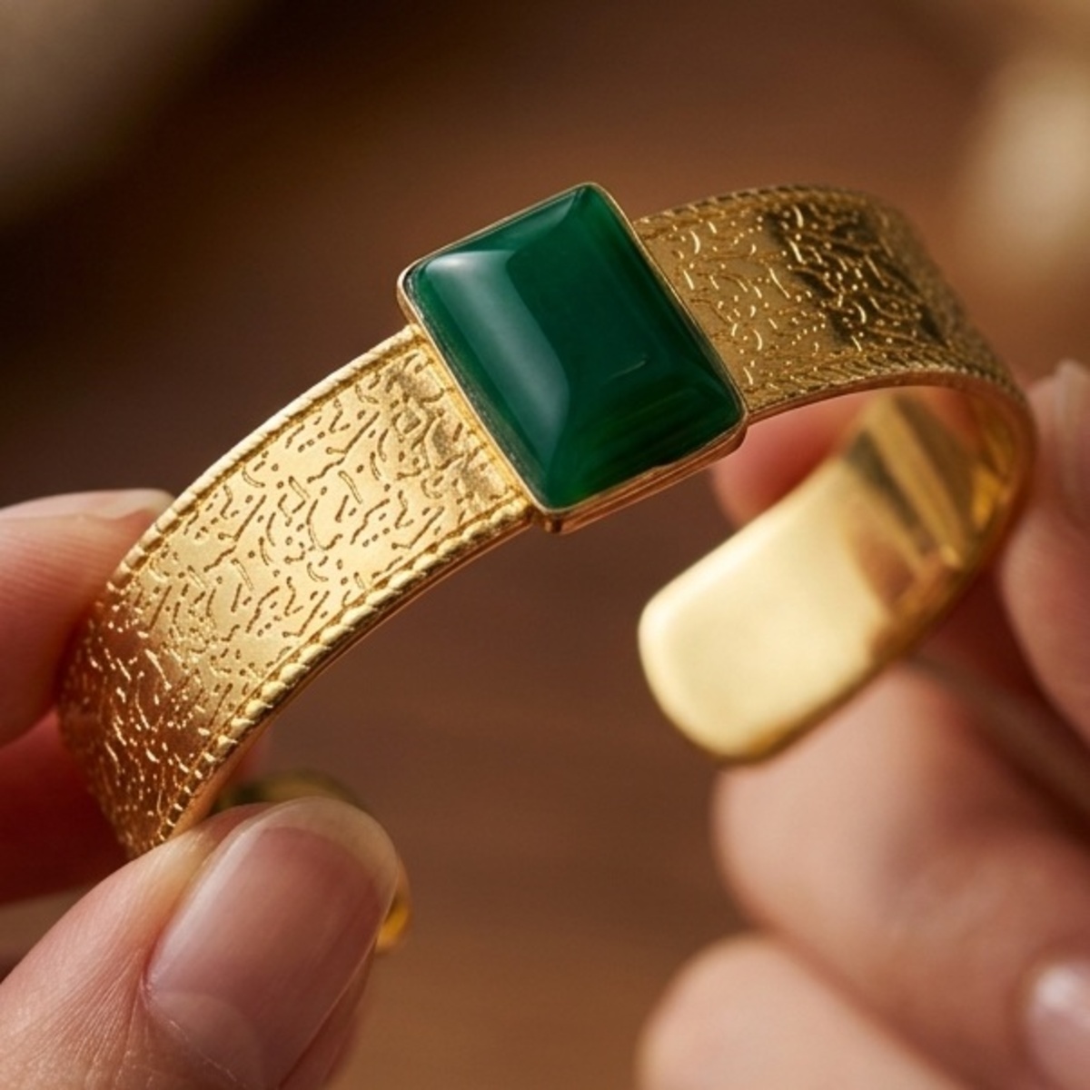 Golden Bangle With Green Stone