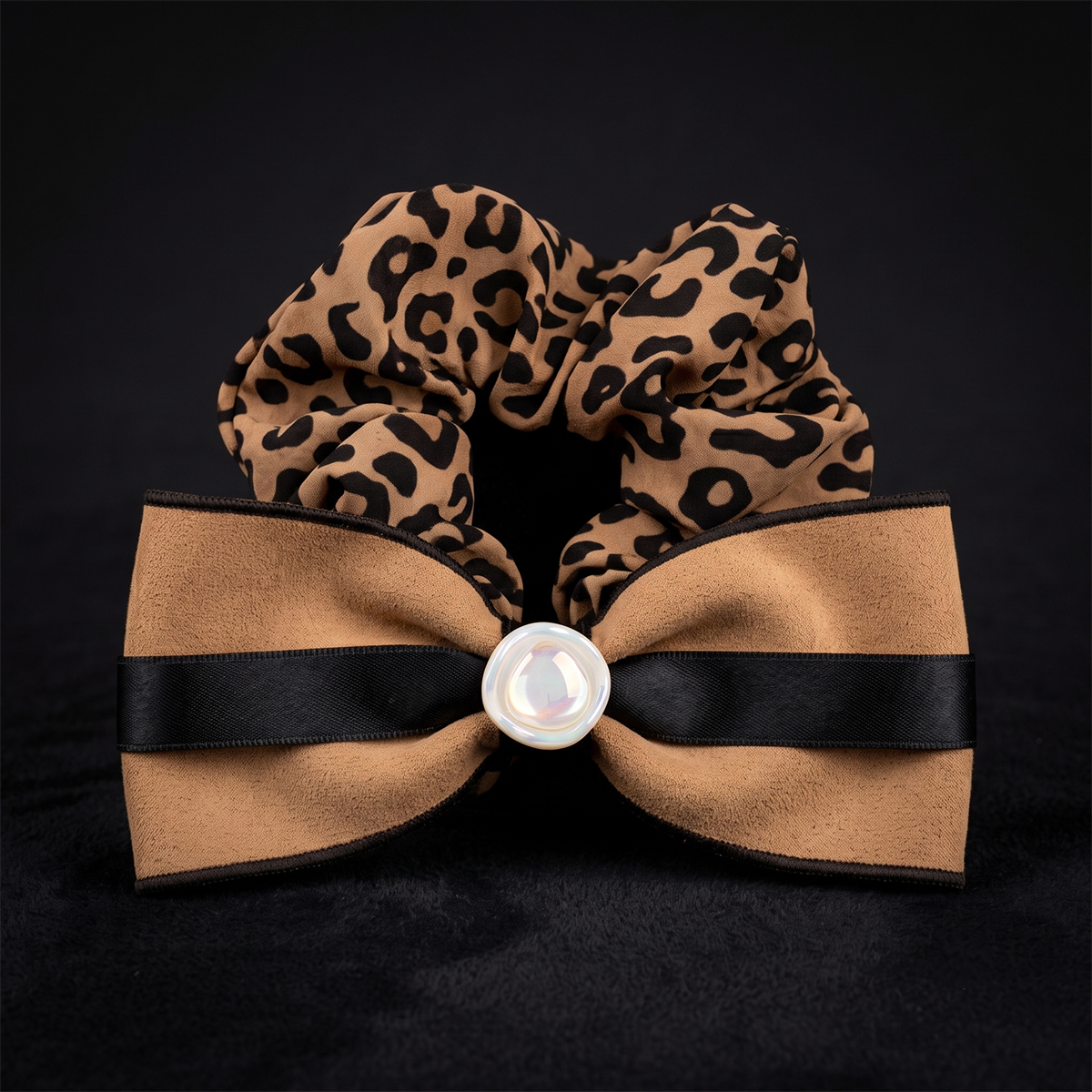 Leopard Print Hair Scrunchie With Bow