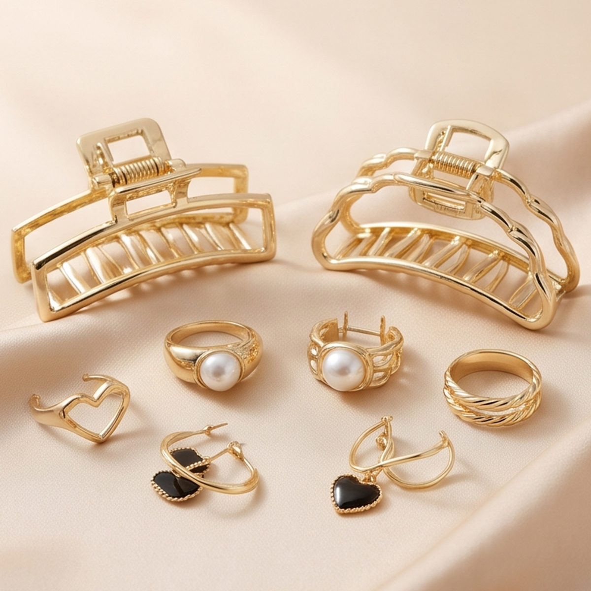 Golden Hair Clip and Jewellery Set For Women