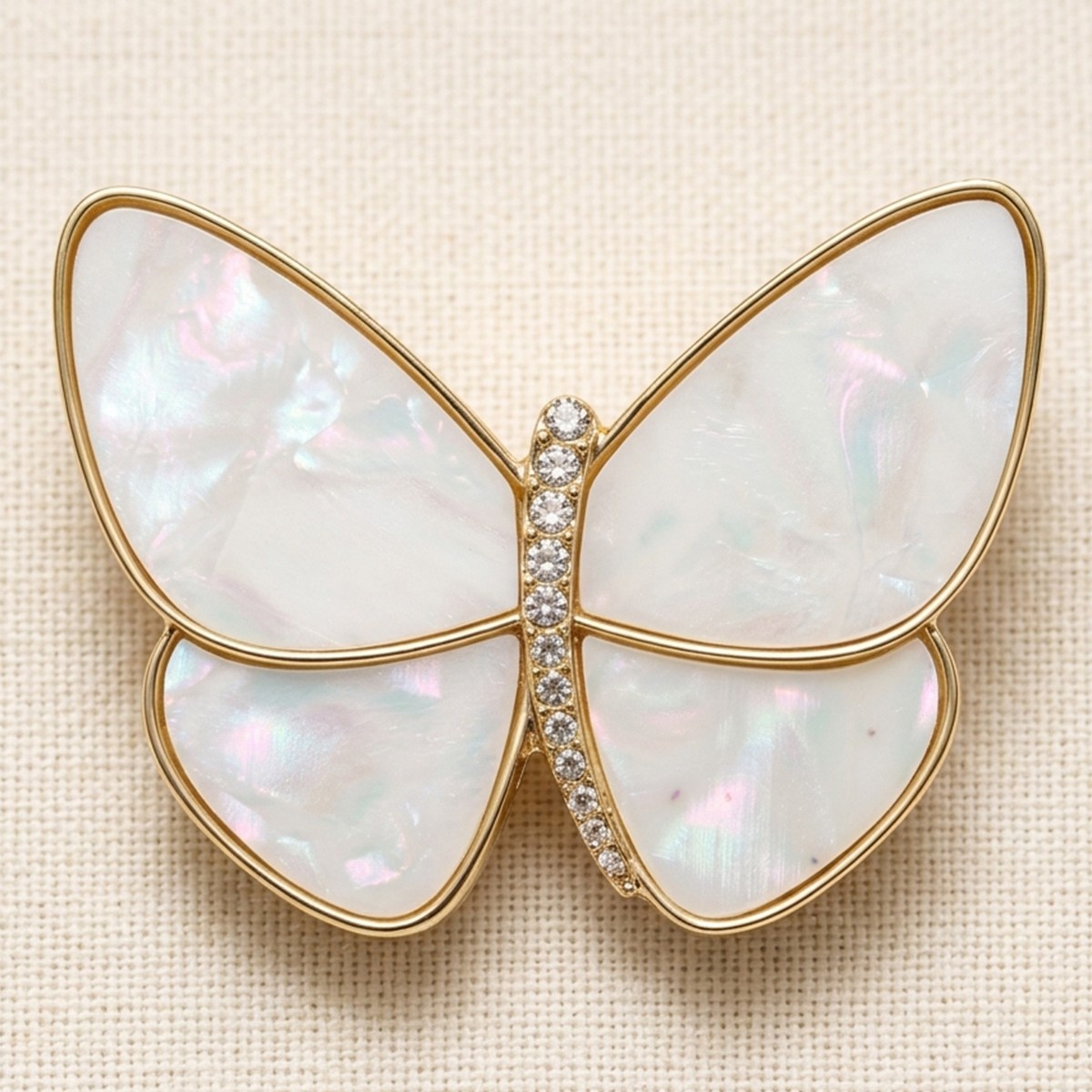 Butterfly Brooch with Crystals and Mother of Pearl
