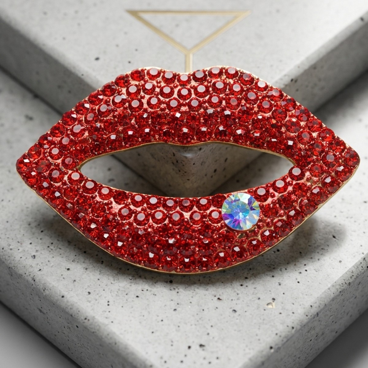 Red Crystal Lip Brooch