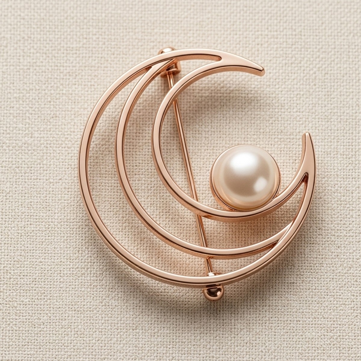 Elegant Crescent Moon Pearl Brooch