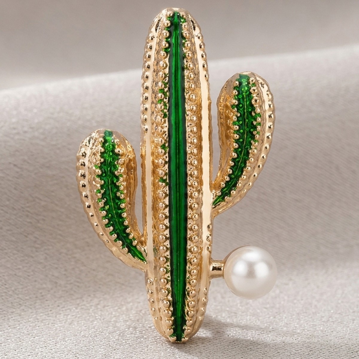 Cactus Brooch with Pearl Detail