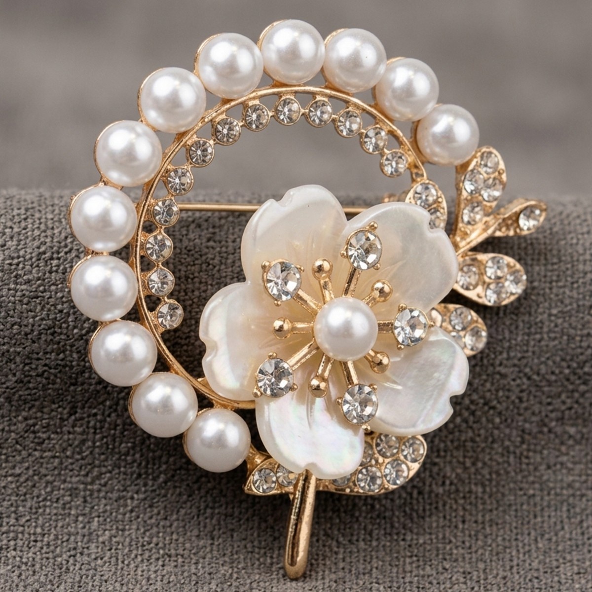 Floral Pearl and Crystal Brooch