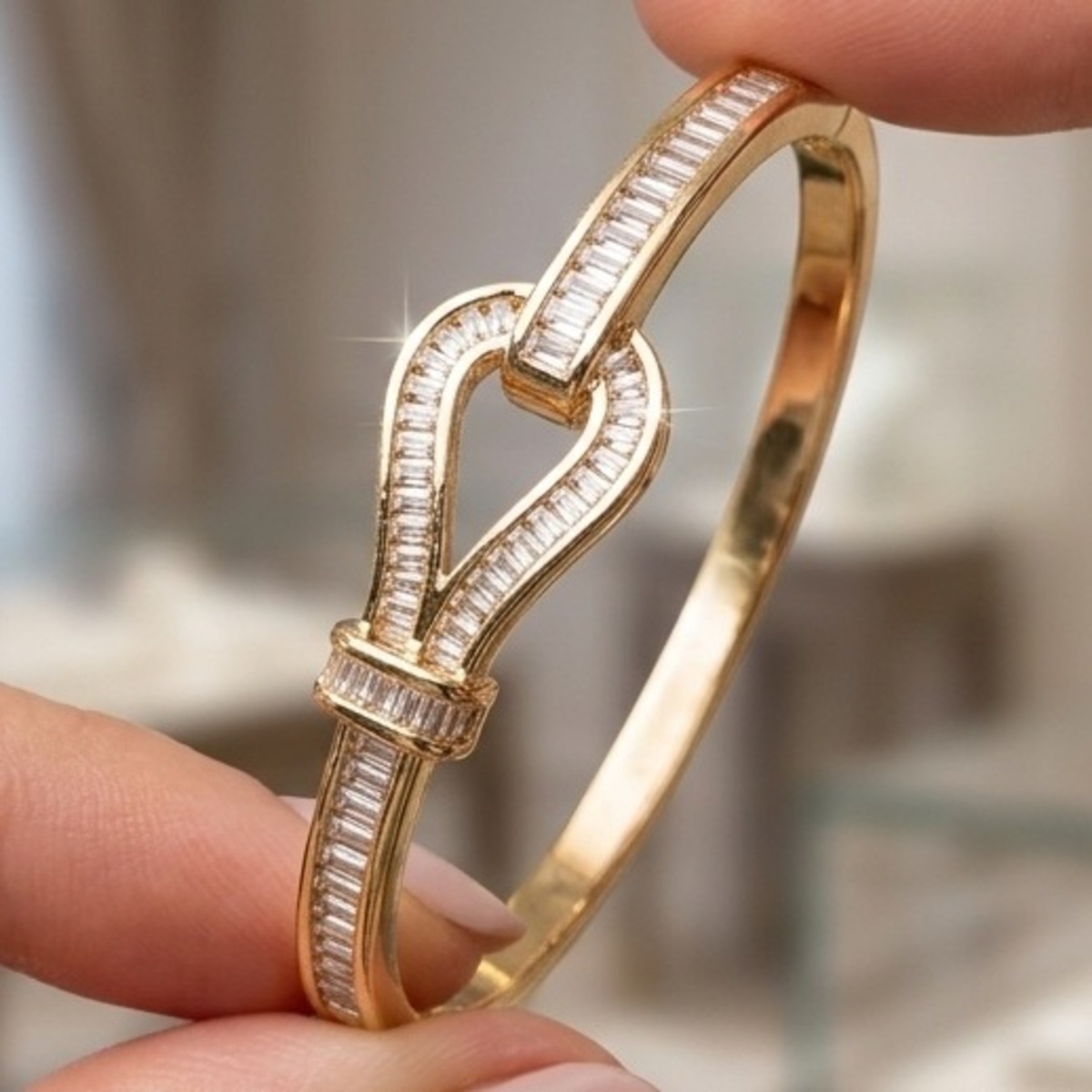Golden Bangle With Diamond Accents