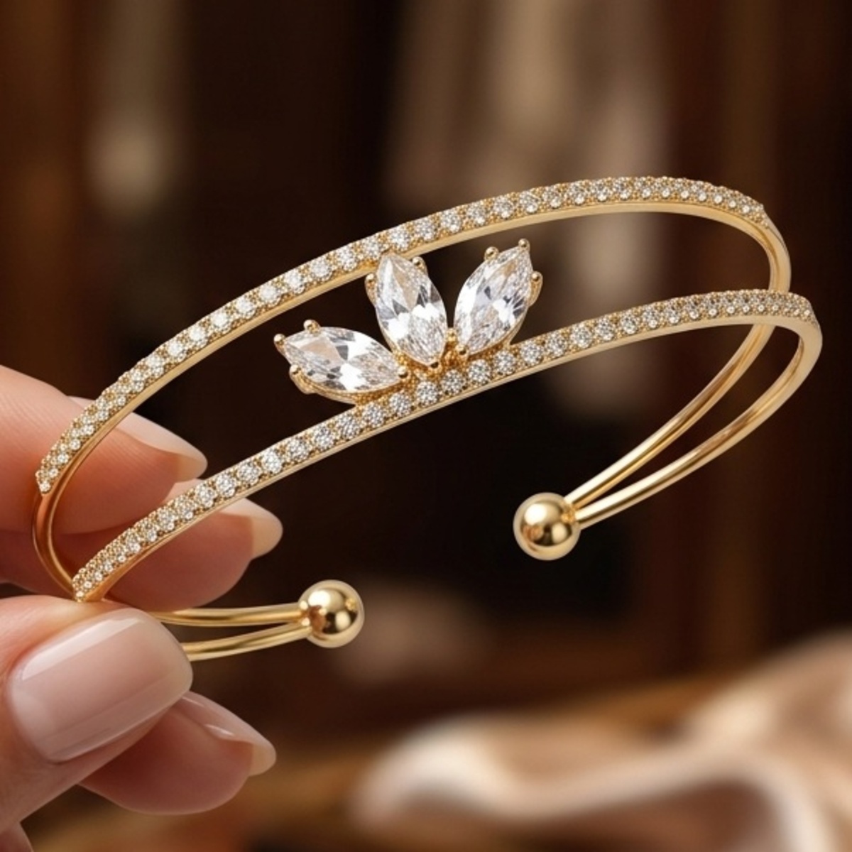 Elegant Golden-Plated Bangle With Crystal Accents