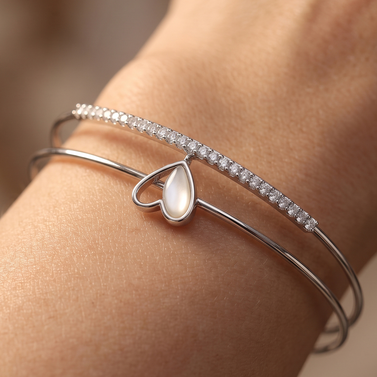 Elegant Ladies Bangles with Heart and Pearl Design
