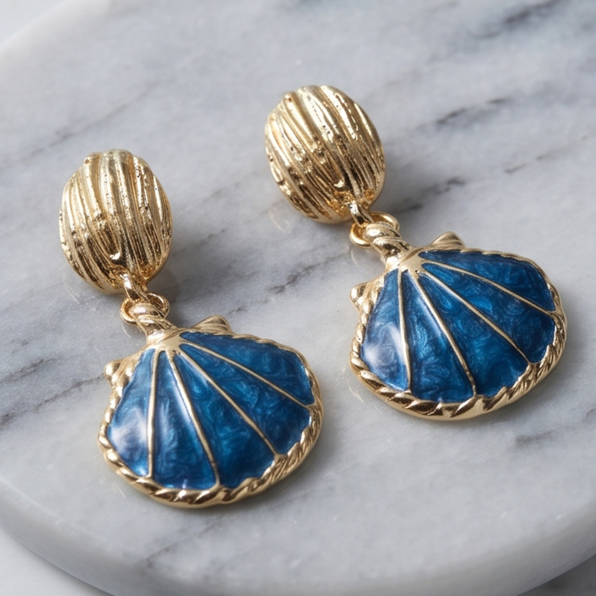 Golden and Blue Shell Earrings