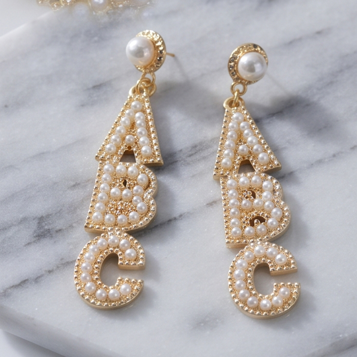 Pearl Drop Alphabet Earrings