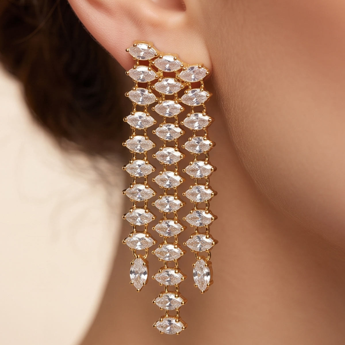 Ladies Drop Earrings Golden and Crystal