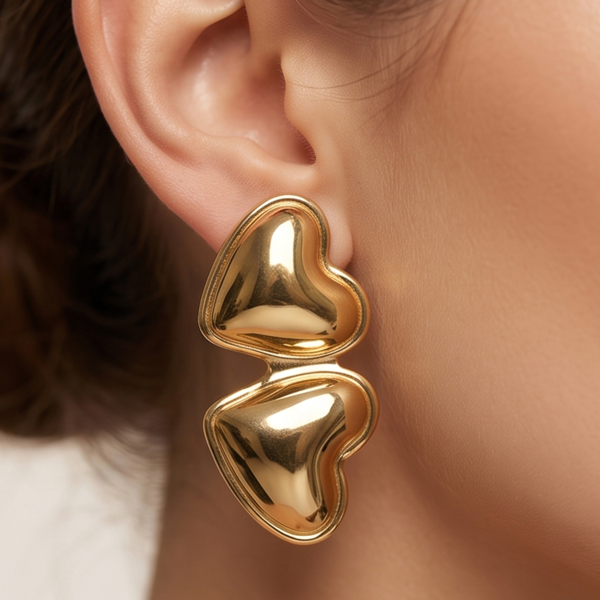 Golden Heart Double Drop Earrings
