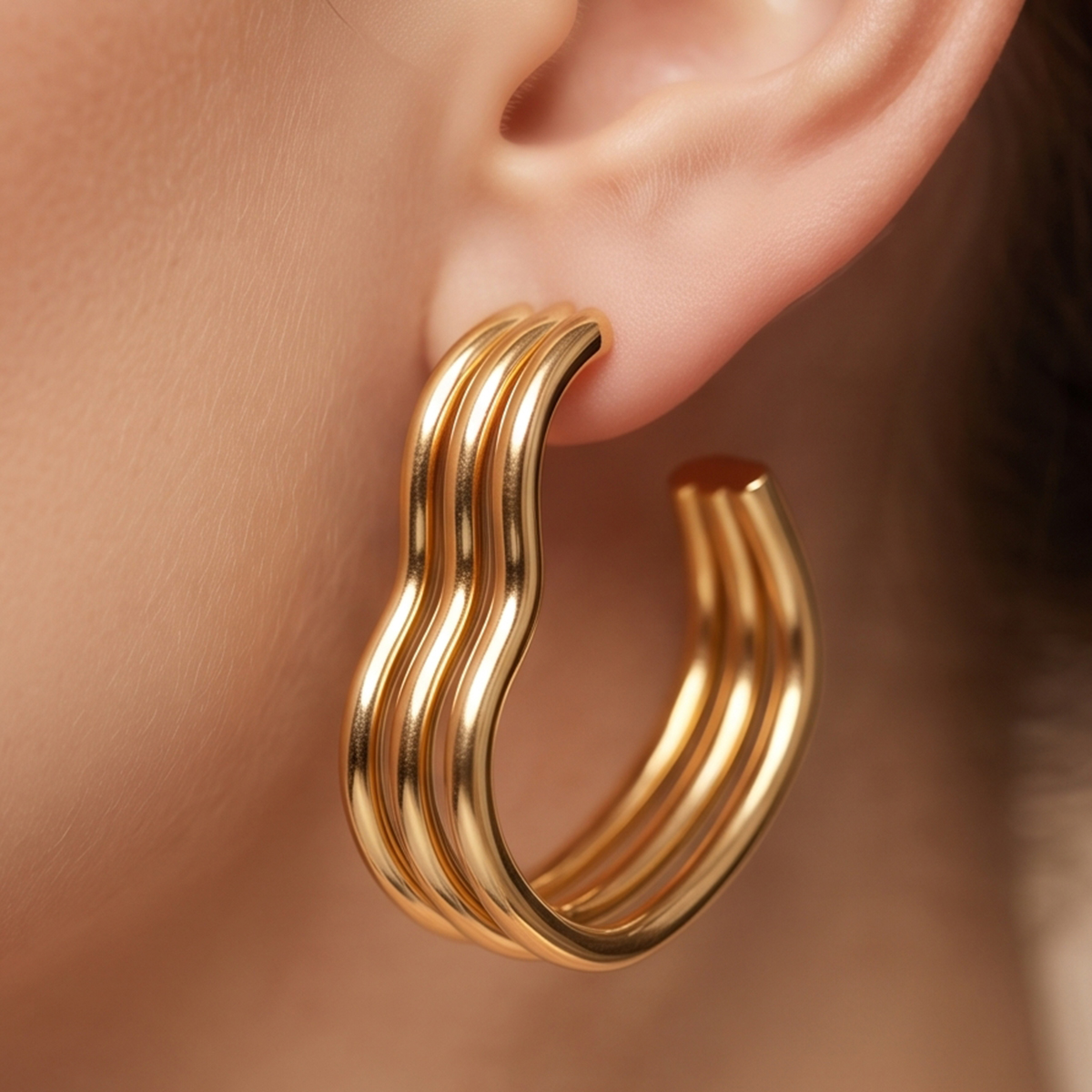 Triple Hoop Earrings Golden