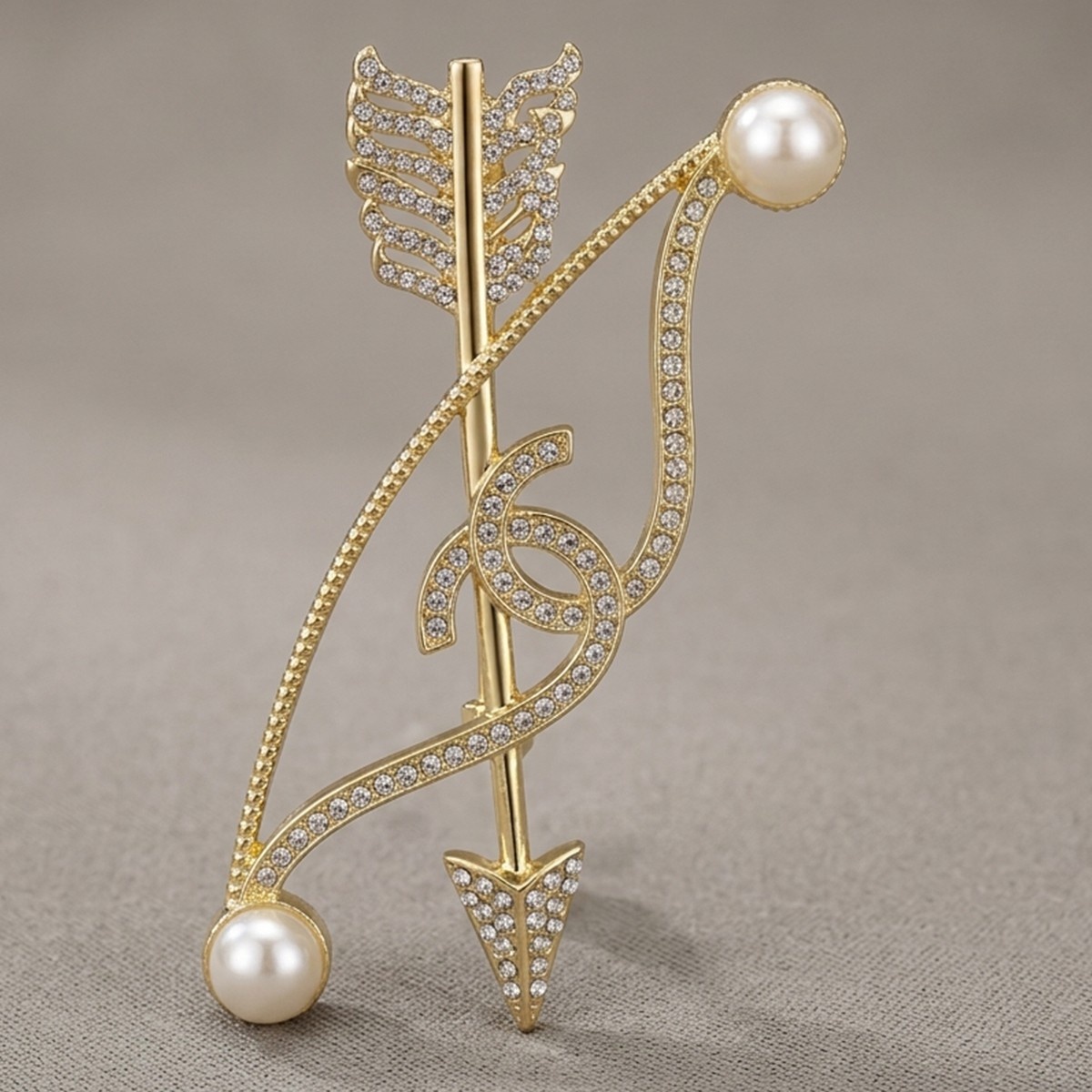 Bow and Arrow Brooch with Crystals Pearls