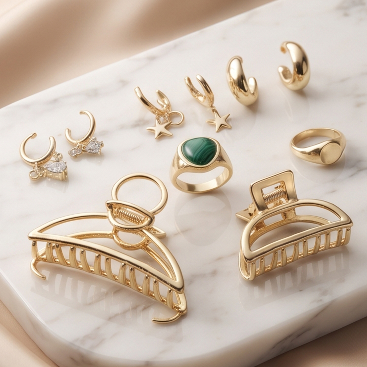 Golden Earring and Ring Set Accessory Set