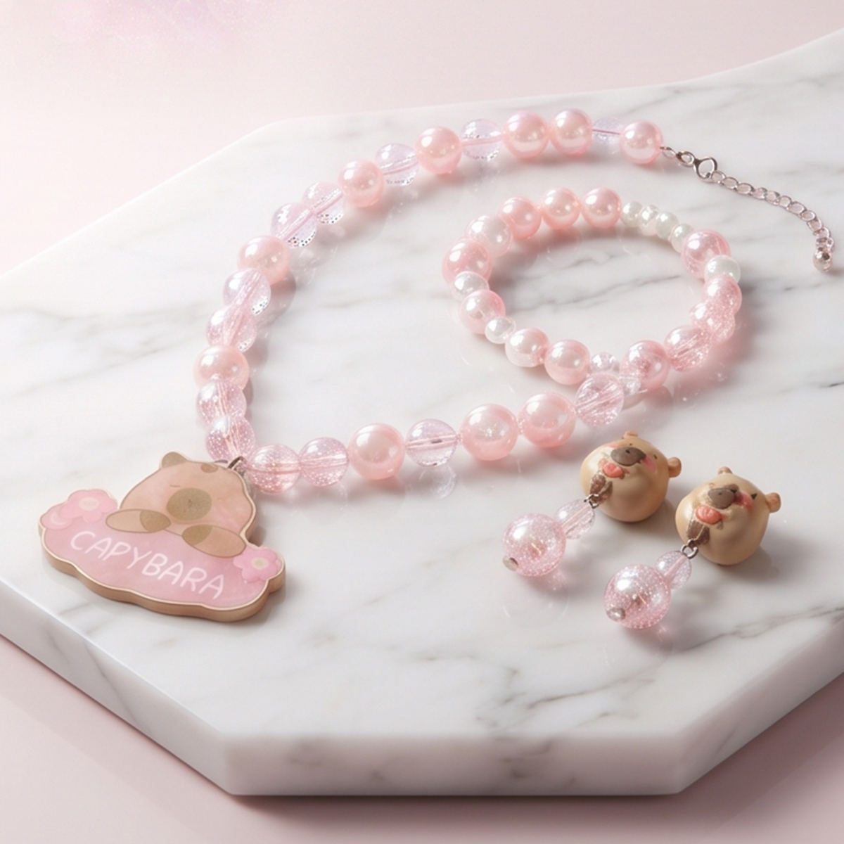 Capybara Kids Necklace and Earrings Set
