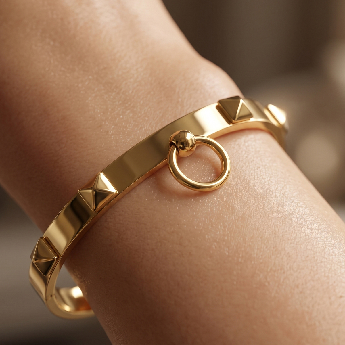 Golden Studded Bangle with Ring Detail