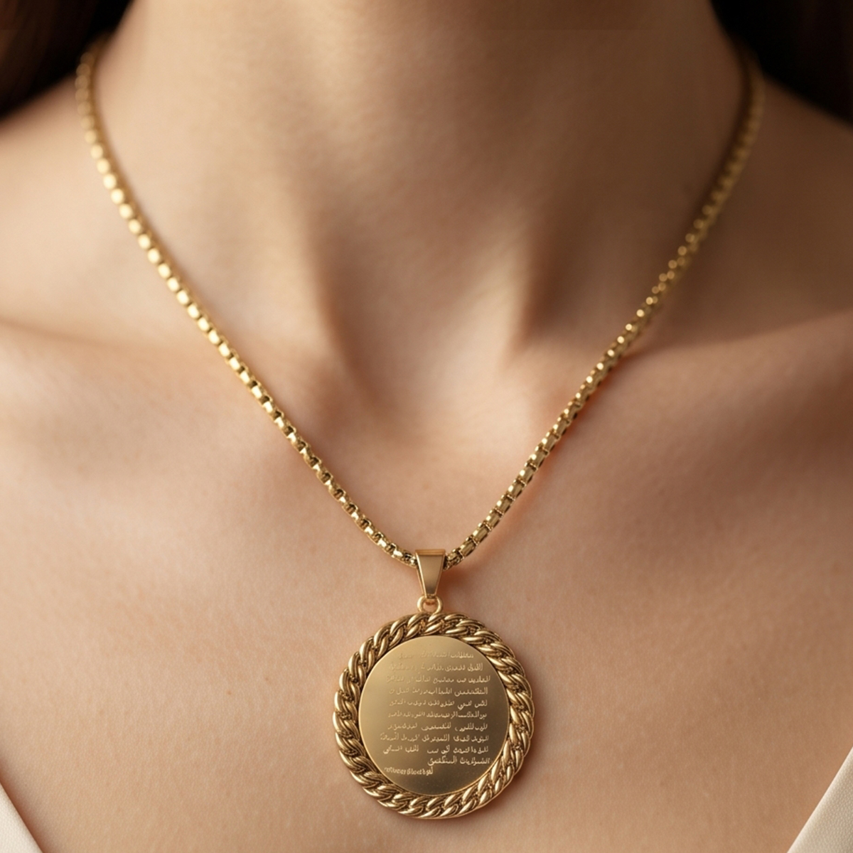 Golden Chain Necklace with Quran Inscription