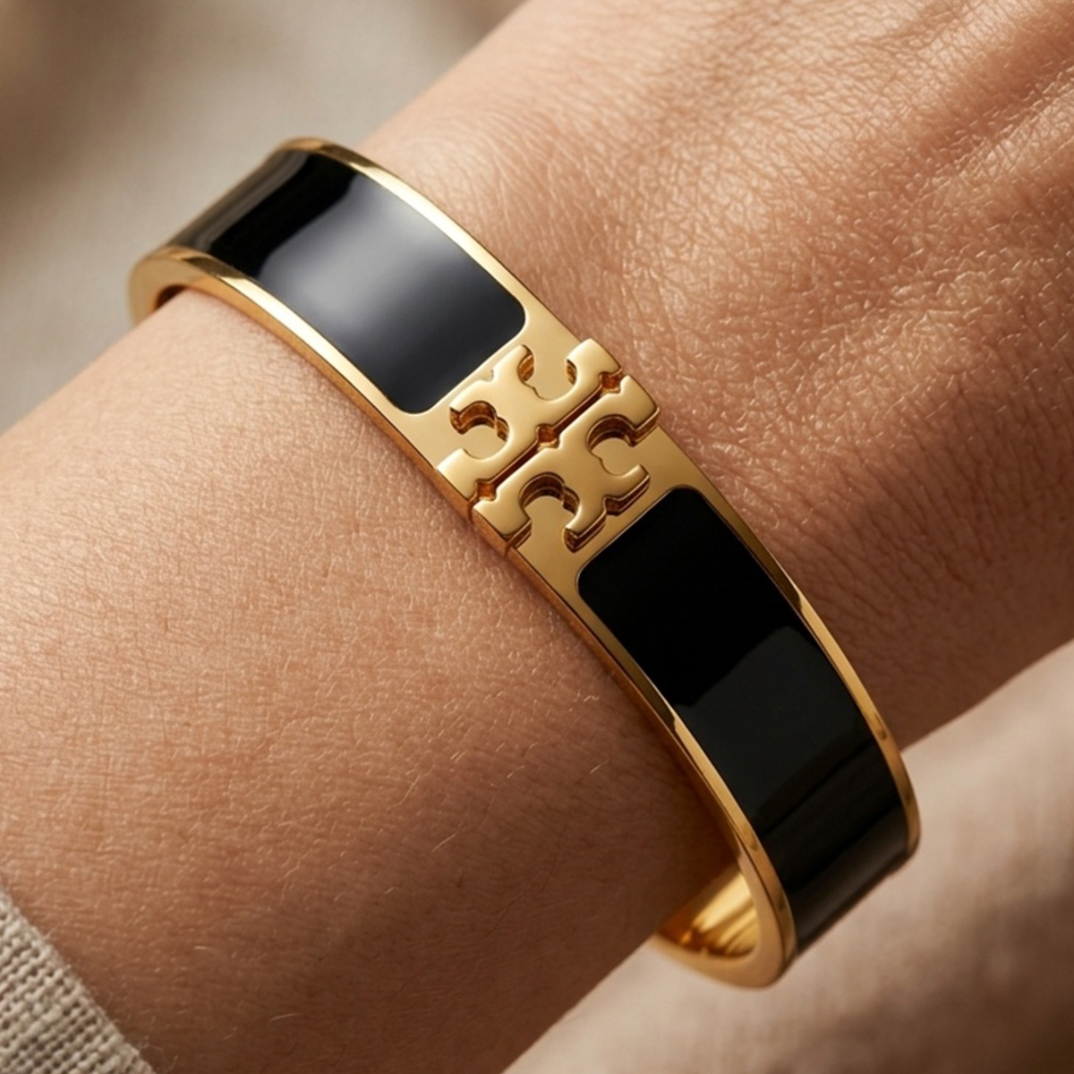 Golden And Black Enamel Bangle
