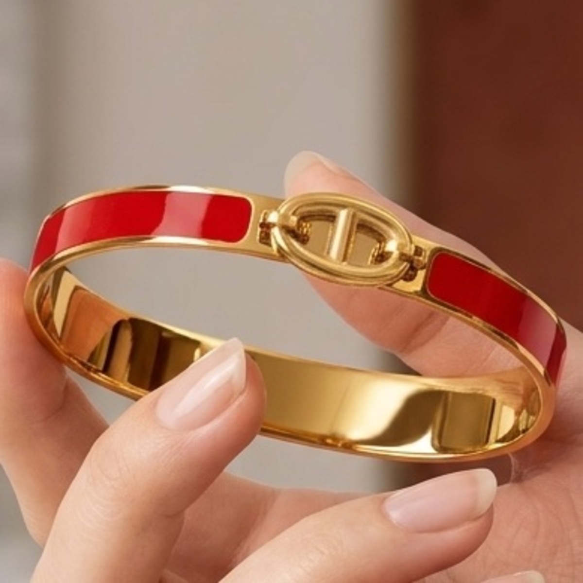 Ladies Bangle Golden And Red Enamel