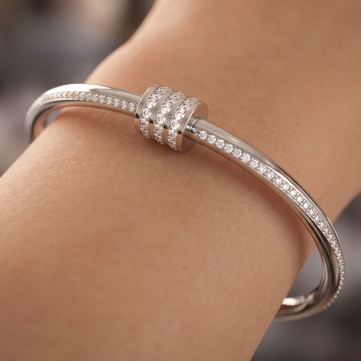 Silver Bangle with Diamond Accents