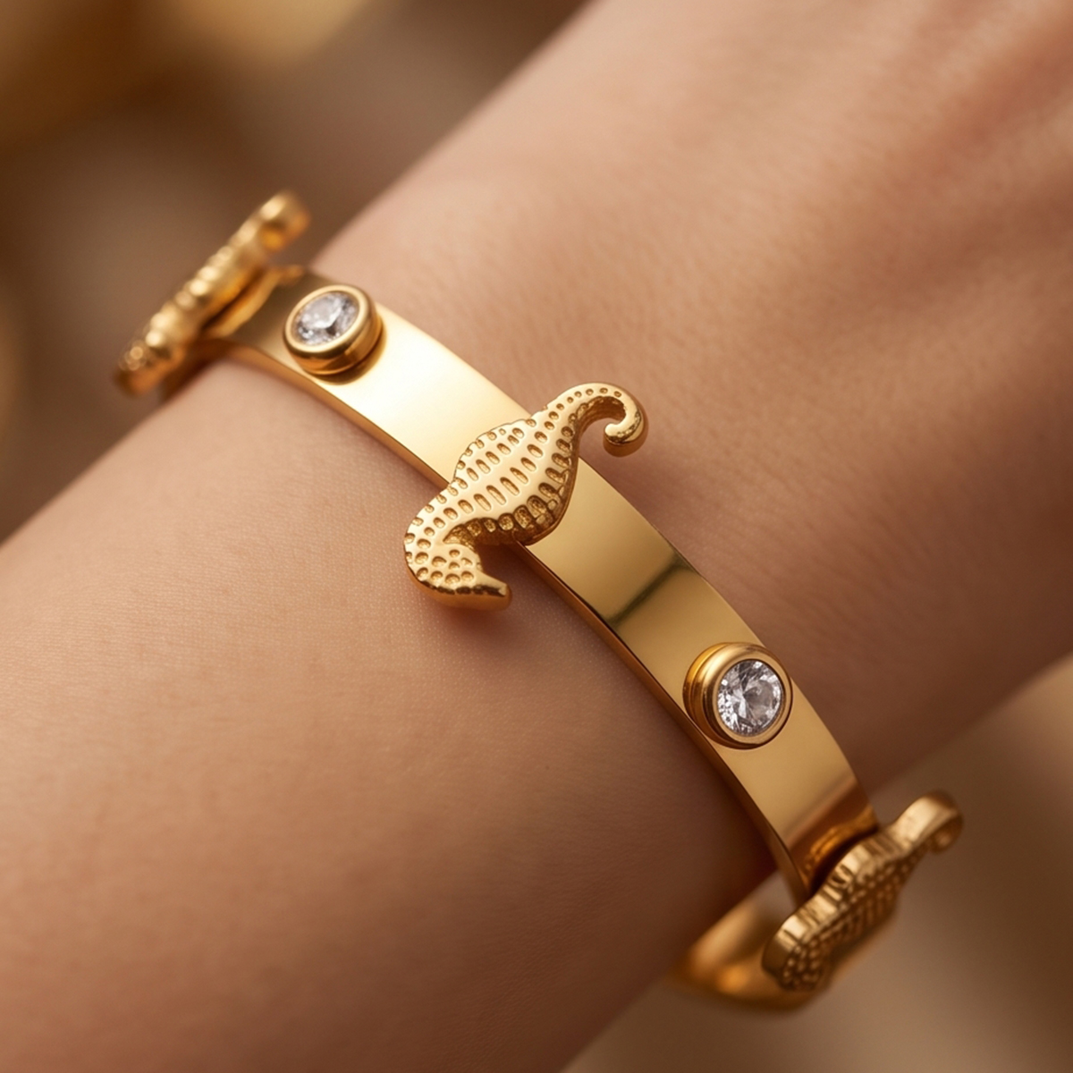 Golden Tone Bangle with Crystal Accents