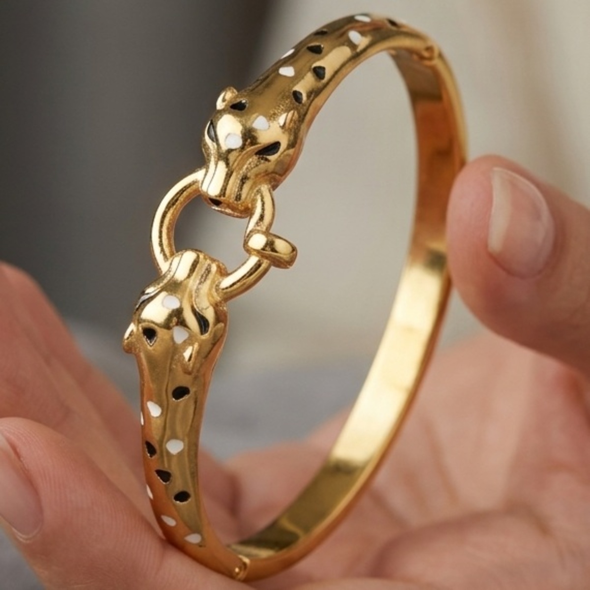 Golden Leopard Head Bangle