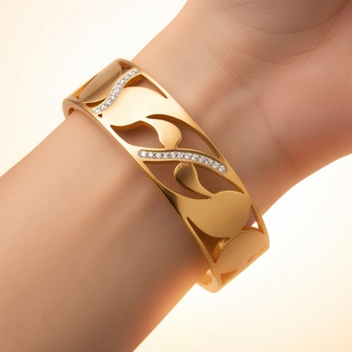 Golden Tone Bangle with Crystal Accents
