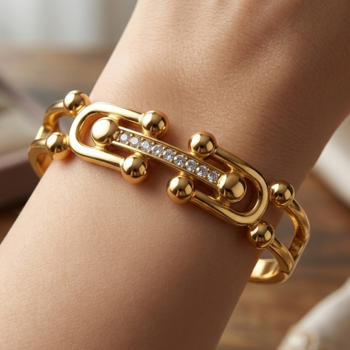 Golden Plated Bangle With Crystal Accents