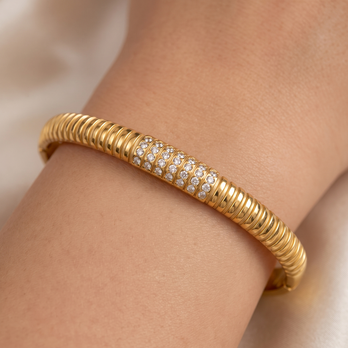 Golden Bangle with Diamond Accents