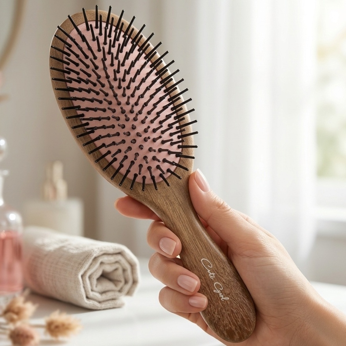 Cute Girl Wooden Hair Brush
