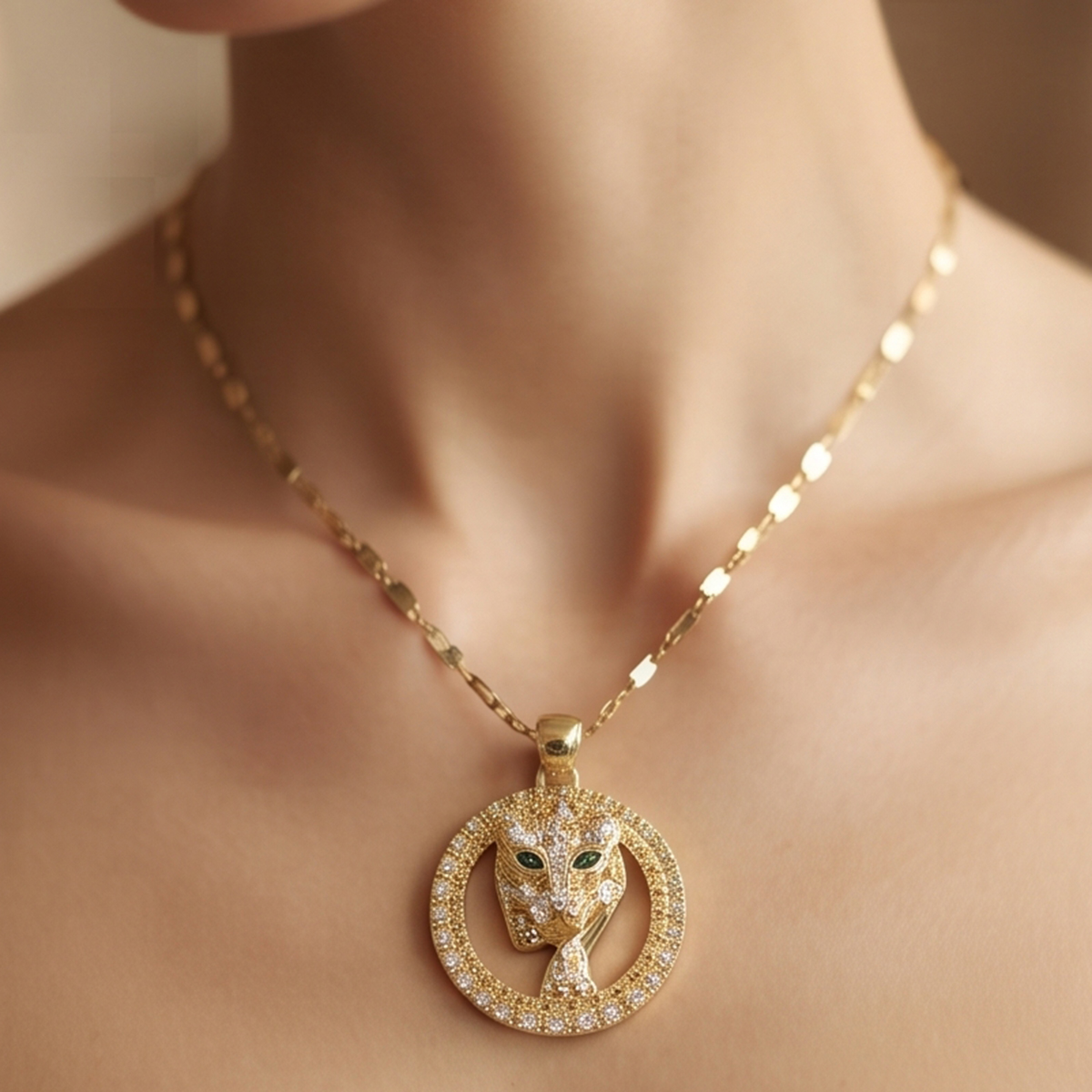 Golden Panther Pendant Chain Necklace