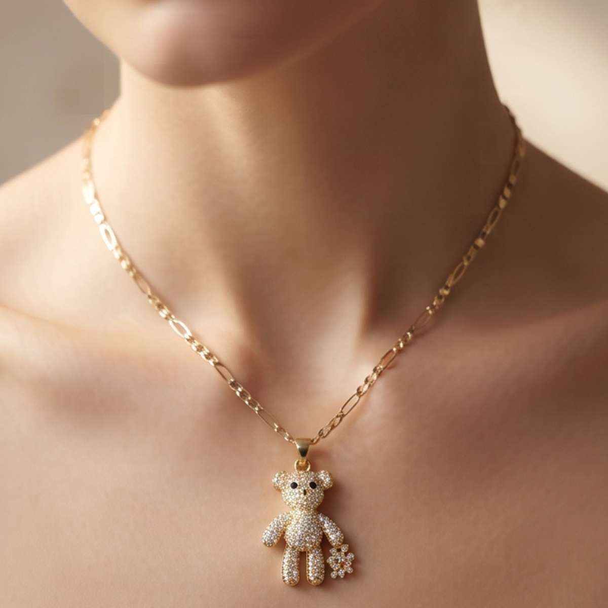 Teddy Bear Pendant Chain Necklace