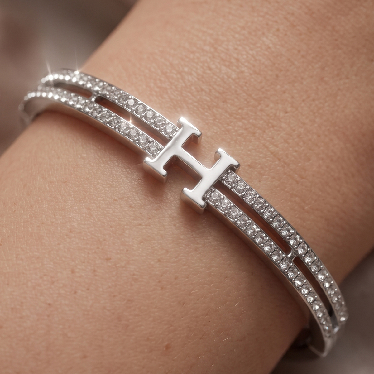 Diamond-Embellished H Bangle
