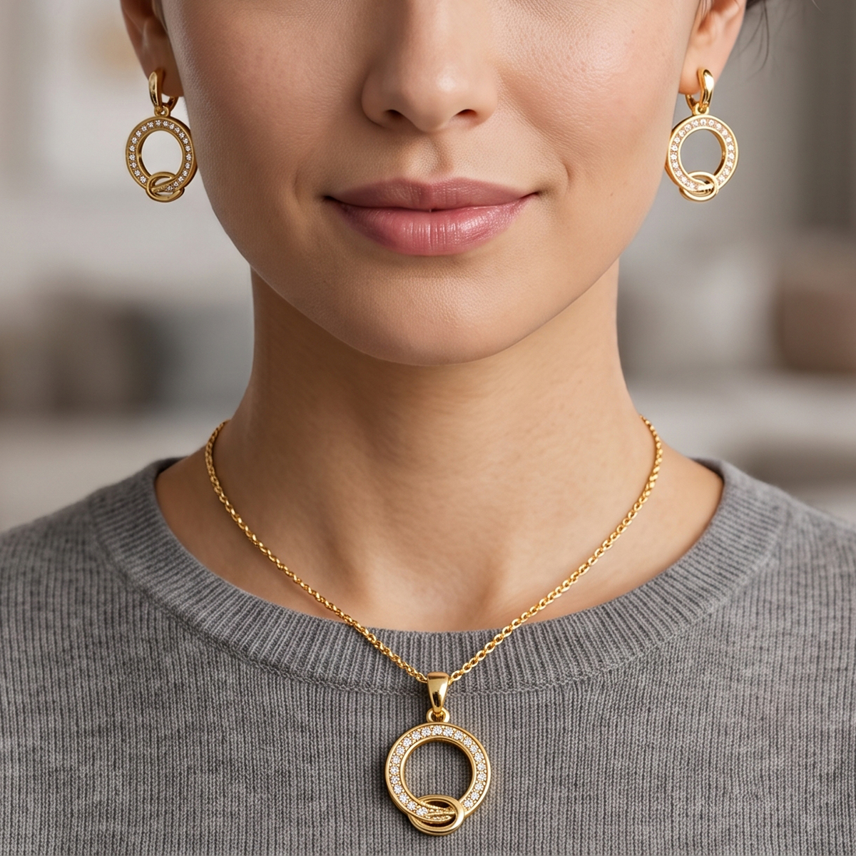 Golden-Tone Circle Necklace Set