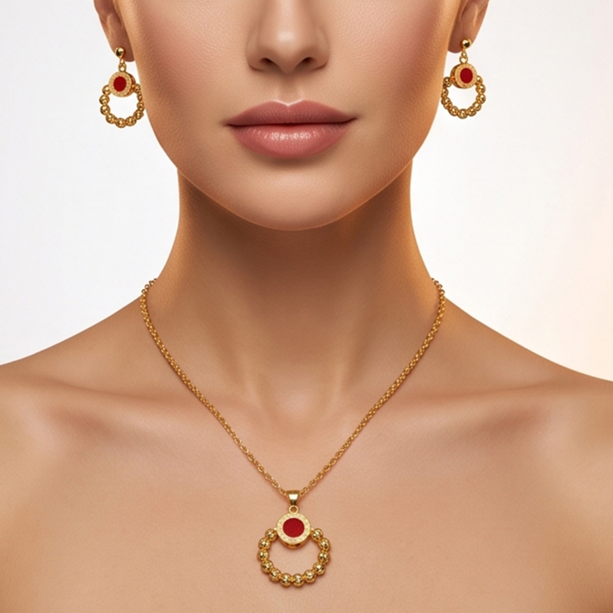 Necklace Set Golden and Red