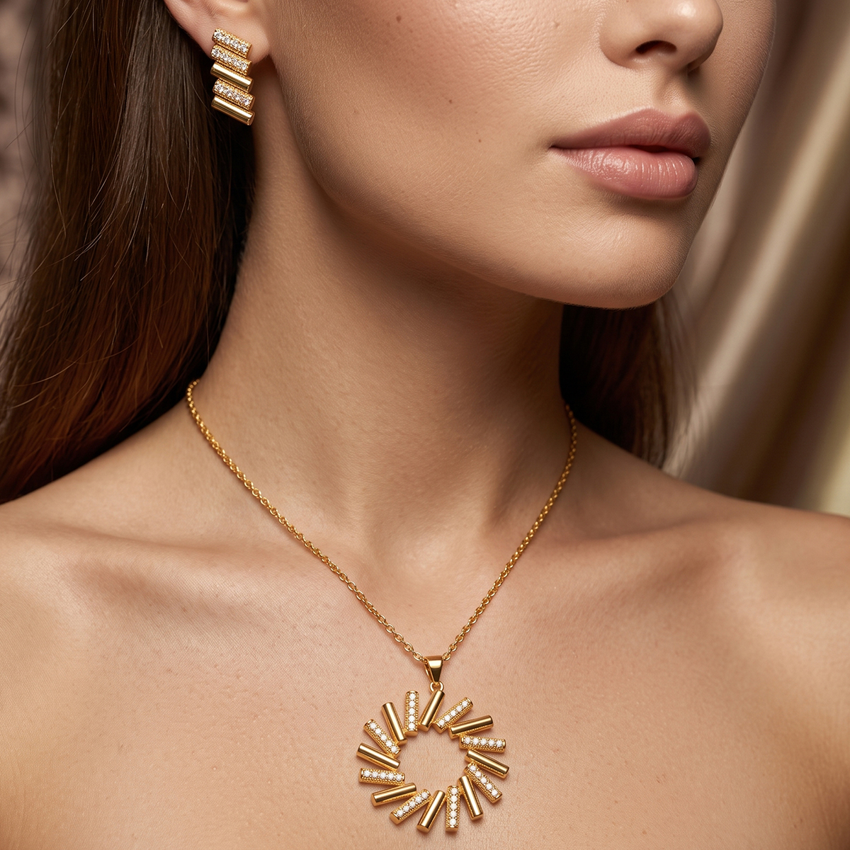 Golden and Diamond-Accented Necklace Set