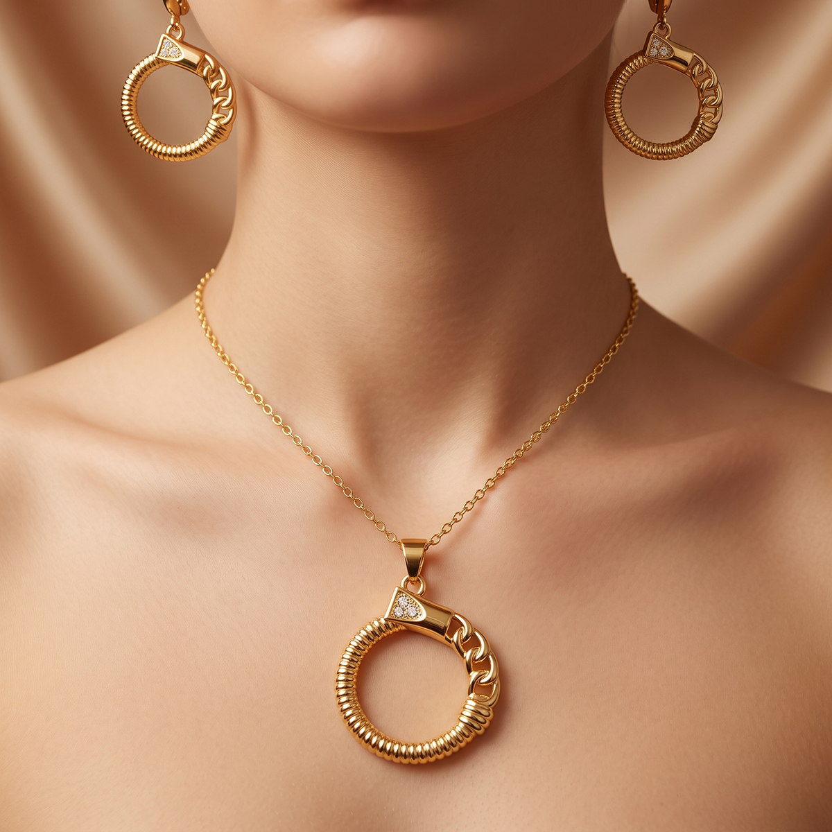 Golden Circle Necklace and Earring Set