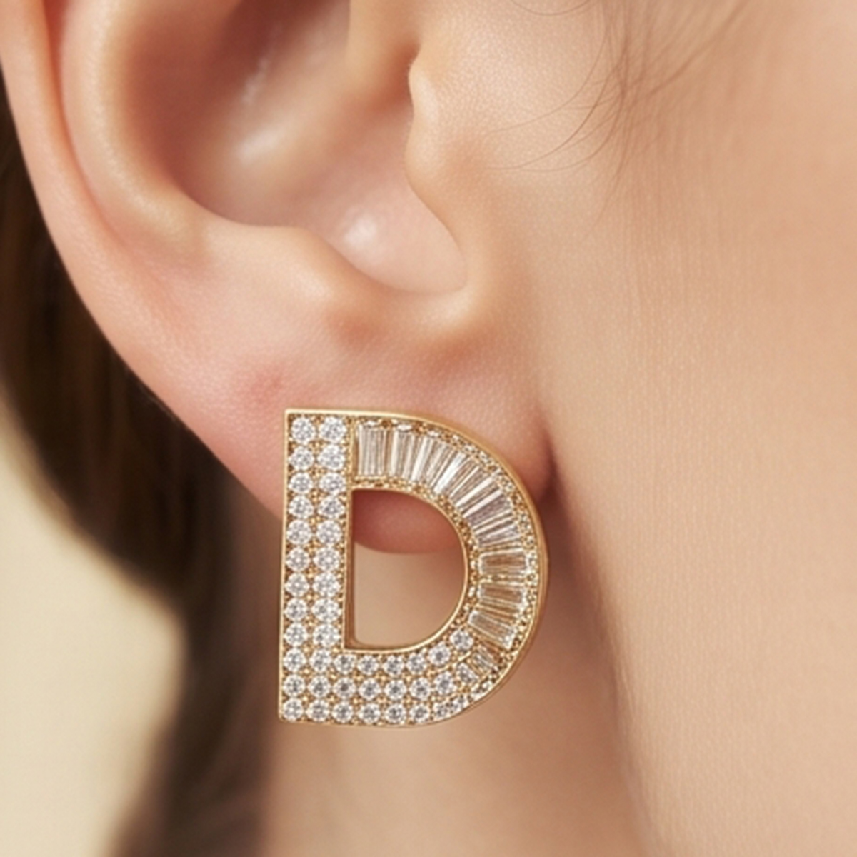 Golden and Diamond Letter D Earrings