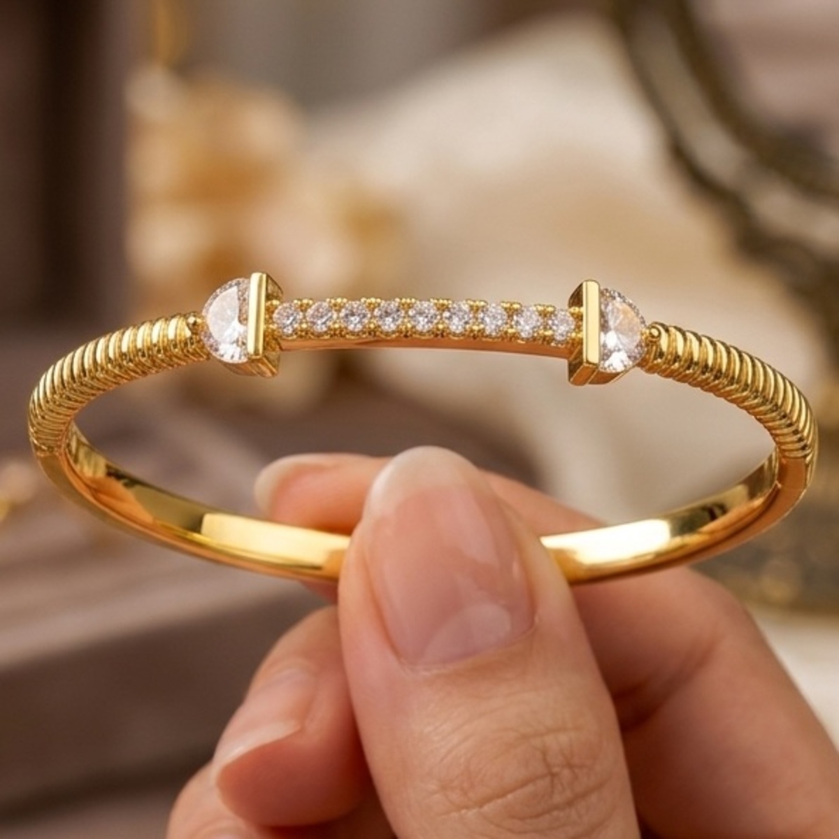 Golden Bangle With Diamond Accents