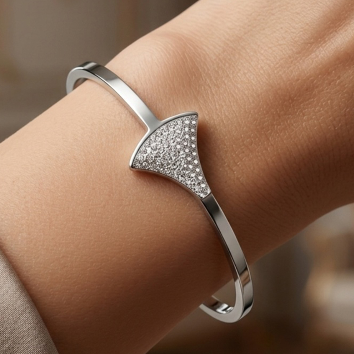 Silver Bangle With Crystal Accents