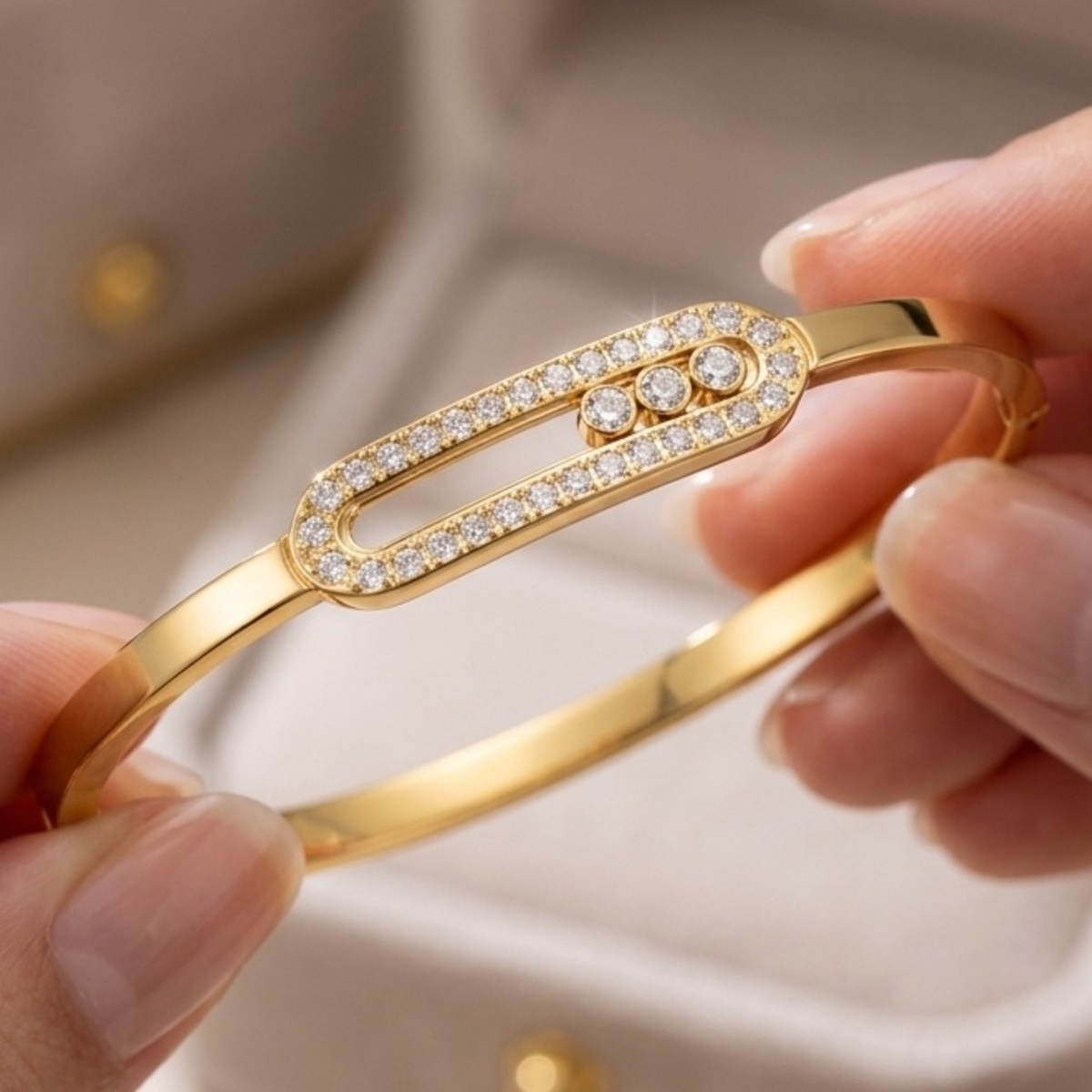 Golden Bangle With Diamond Accents