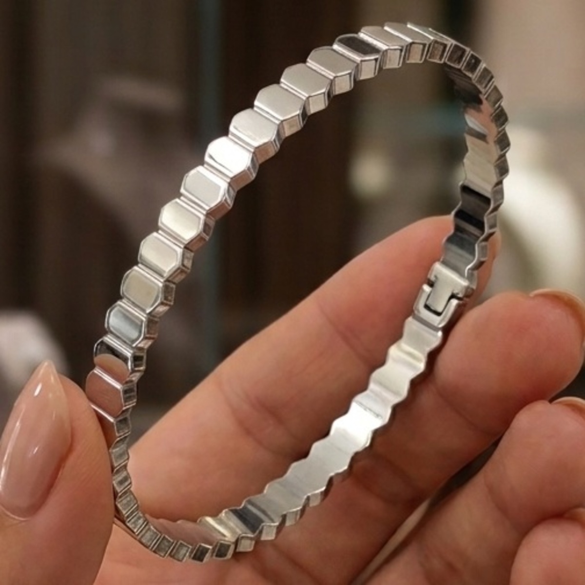 Hexagonal Bangle Silver