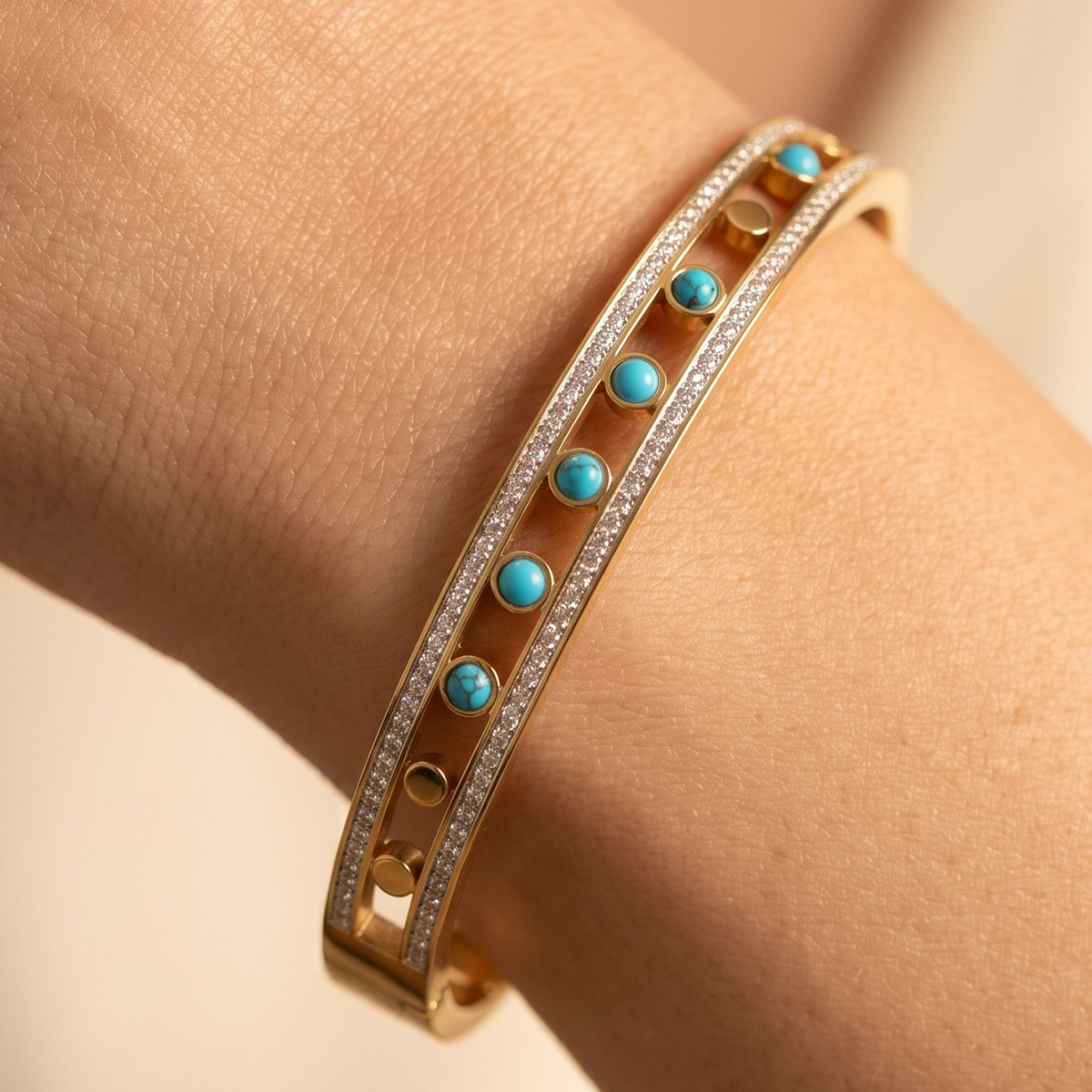 Golden Bangle with Turquoise and Diamond Accents